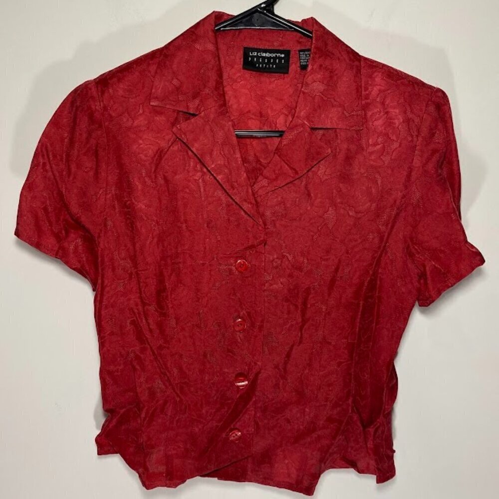 Liz Claiborne Dresses Petite Jacquard Pattern Button Up Top